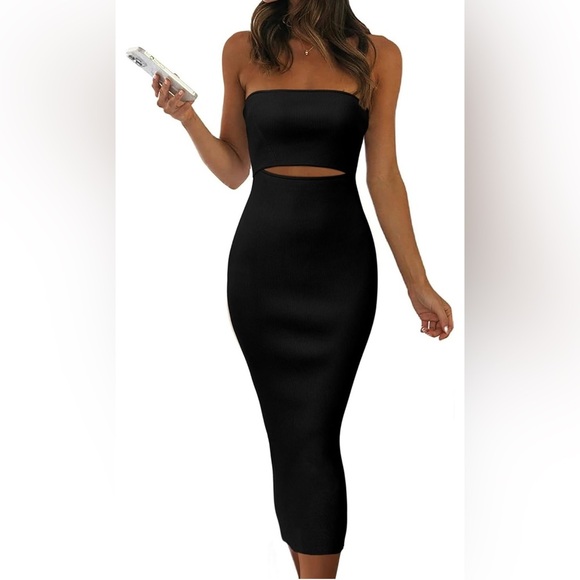 Women's Summer Midi Bodycon Dress Strapless Cut Out Knit Tube Long Fitted
8040 - Picture 2 of 9